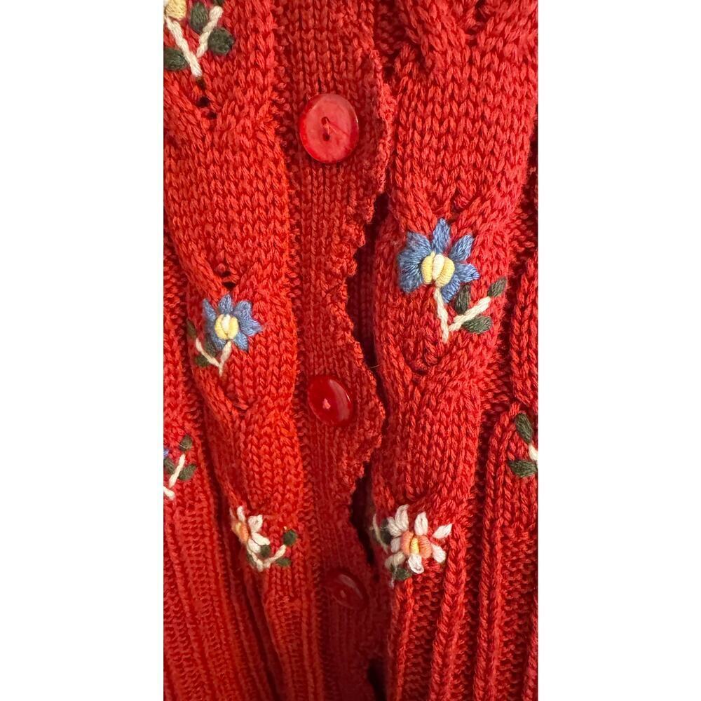 Vintage 80s Cardigan Embroidered Flowers Wool Blend Grandmacore Retro - Picture 4 of 5